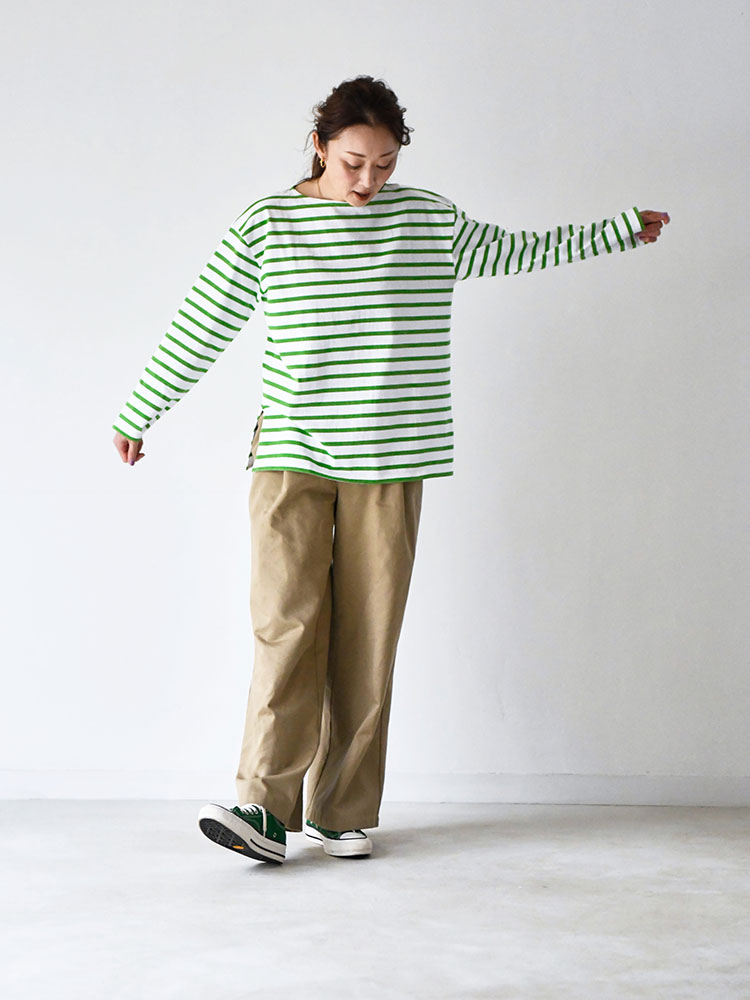 Leminor×HUG O WAR ボーダーカットソー　アップルグリーン leminor