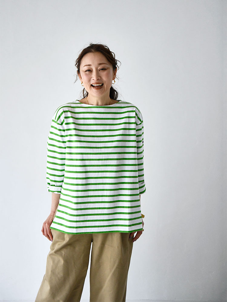 Leminor×HUG O WAR ボーダーカットソー　アップルグリーン leminor