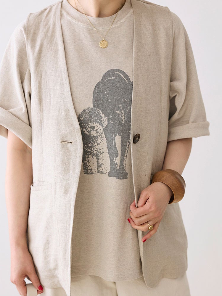 REMI RELIEF×HUG O WaRコラボ天竺ハーフスリーブDog T-sh | HUG O WaR